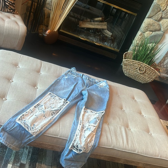 Carmar Cut Out Lace Straight Leg Denim Jeans Size 25